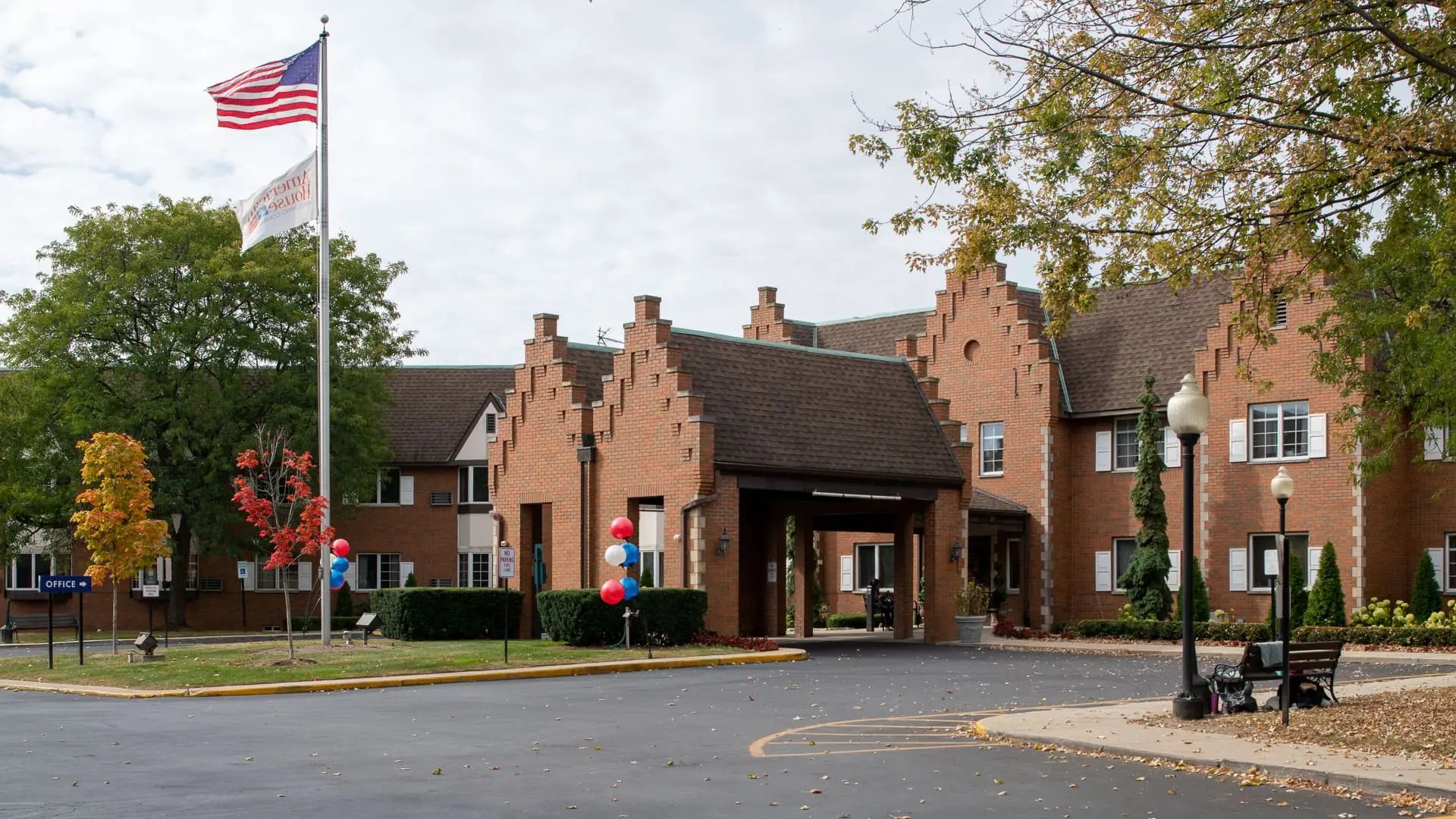 Exterior shot of American House East I, a senior living community in Roseville, Michigan